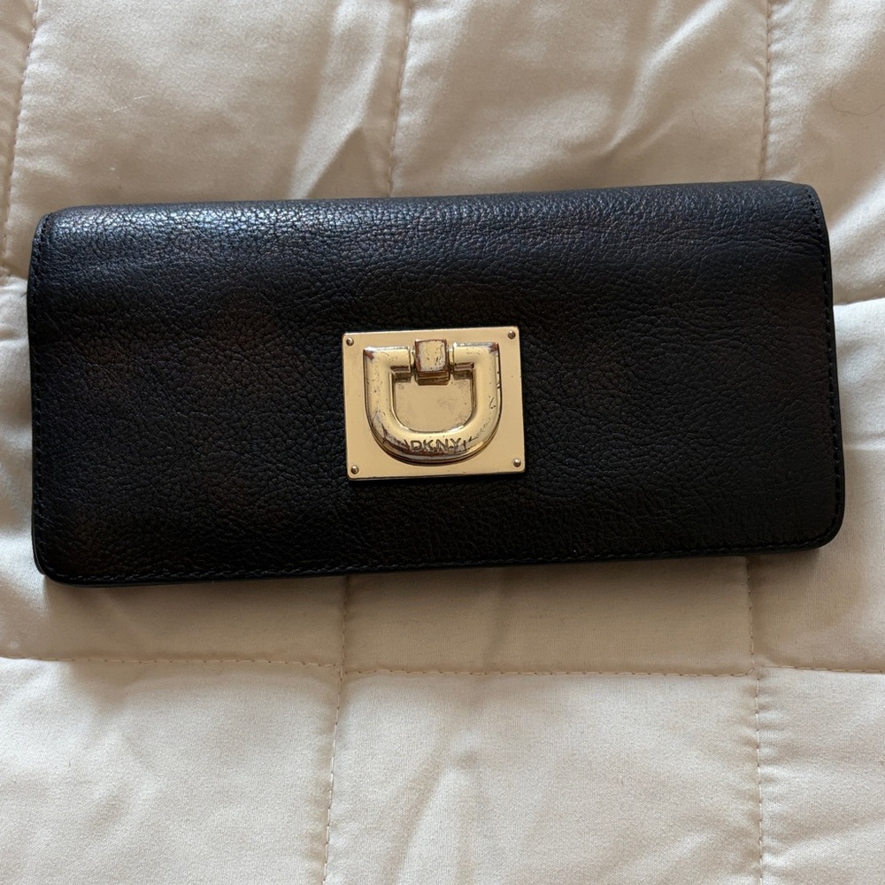 DKNY Brown Wallet with Gold Clasp